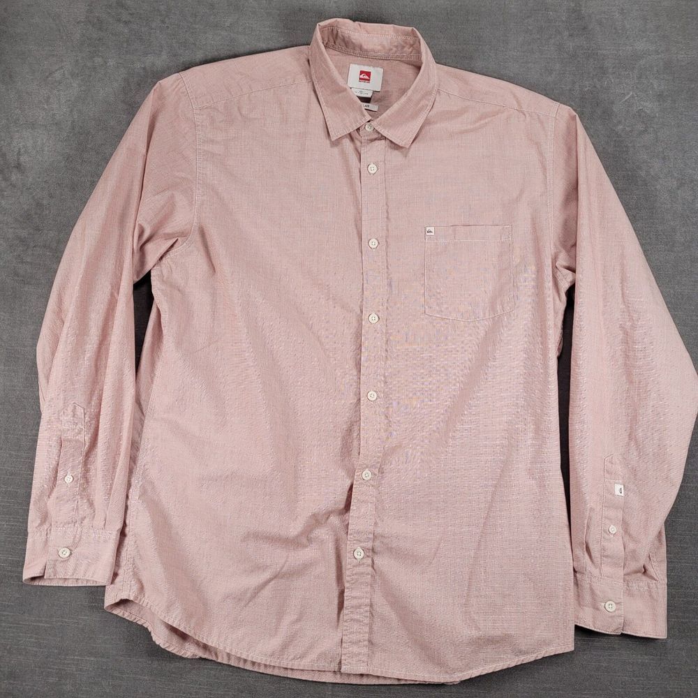 Quicksilver Vintage Regular Fit Long Sleeve Pink Button Up Shirt Mens‎ Size XL